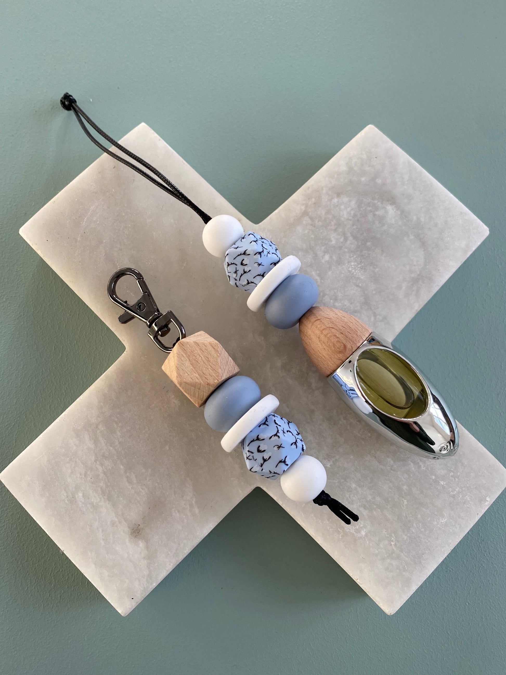 Blue cotton Oil Diffuser & matching Keyring Set